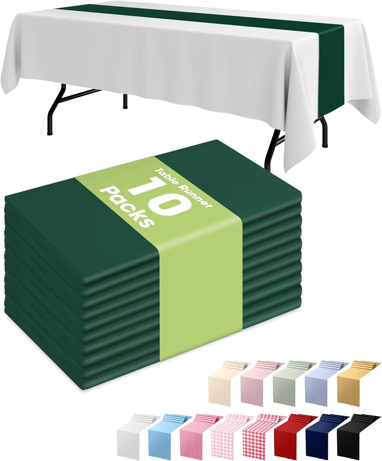 Pureegg Gold Plastic Table Runners - 10 Pack, 14'' x 108'', Water Resistant & Disposable Centerpiece Decorations for Table Cloth, Wedding, Birthday, Holiday, Baby Shower, Party, Home Decor