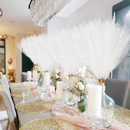 obbsie 50pcs Pink Faux Pampas Grass Decor, 21.6" Short Artificial Floral Branches Vase Filler Flower Arrangement for Home Wedding Boho Outdoor Decor