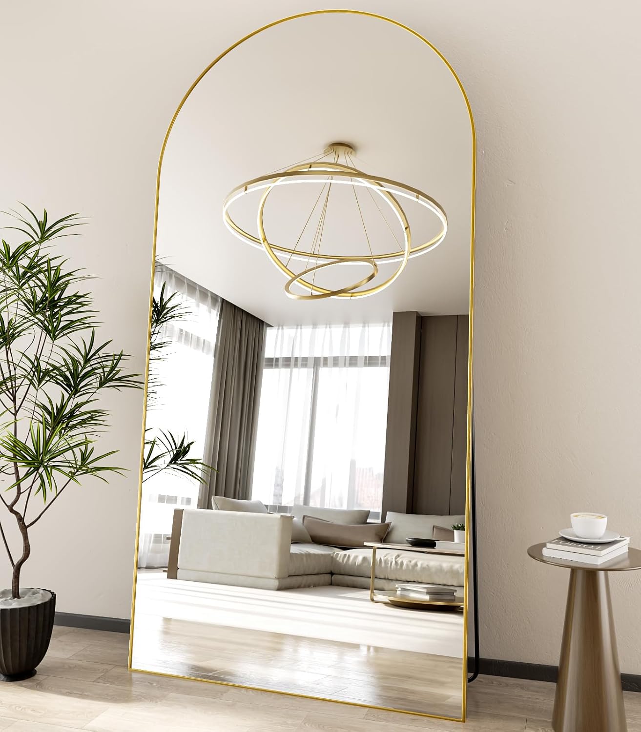 Koonmi 30"x71" Arched Full Length Mirror, Gold Large Floor Mirror with Aluminum Alloy Frame, Standing Hanging or Leaning Wall-Mounted Full Body Mirror for Living Room and Bedroom