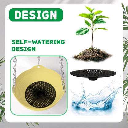 Srmayyi 4 Pack 8 inch Plastic Self Watering Hanging Planters,Round Hanging Basket Planter with Drainer and Metal Chain,White Garden Flower Plant Pot Container for Indoor Outdoor Plants