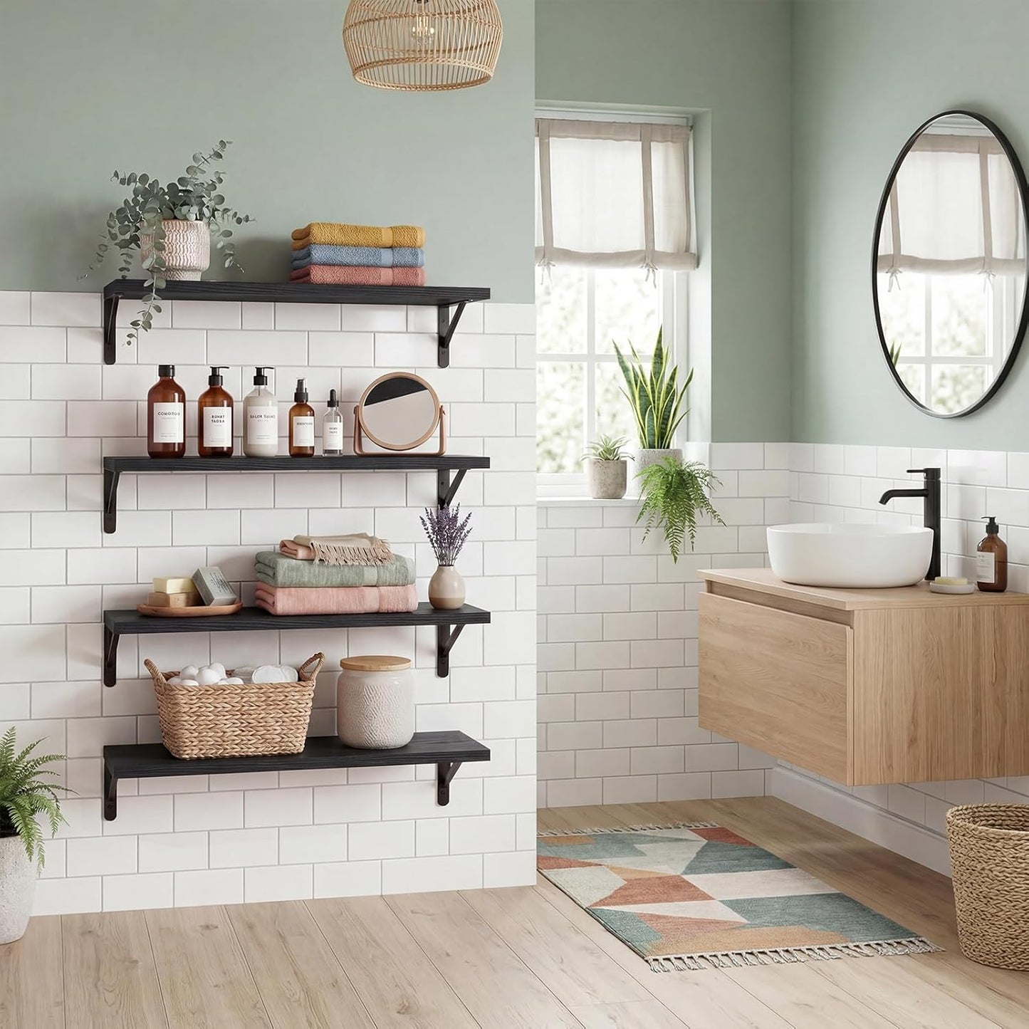 YGEOMER Floating Shelves for Wall, Different Sizes Dark Carbonized Brown Wall Shelves for Living Room, Bathroom, Bedroom, Kitchen, Home Decor (Set of 4)