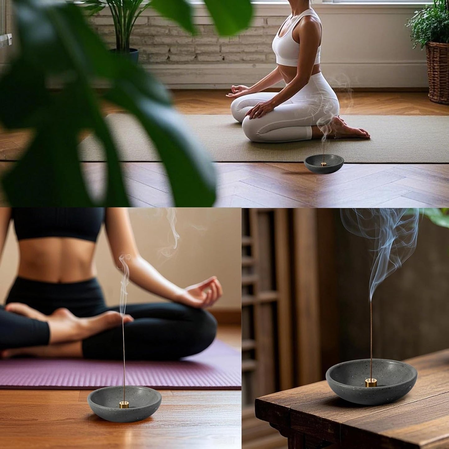 Koville Natural Marble Incense Holder, Incense Holder for Sticks with 9 Holes, Handmade Incense Burner Ash Catcher for Meditation Yoga SPA, Balsam Fir/Palo Santo/Sage/Cone (Green)