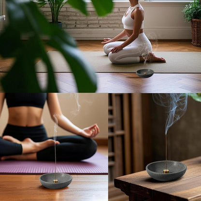 Koville Natural Marble Incense Holder, Incense Holder for Sticks with 9 Holes, Handmade Incense Burner Ash Catcher for Meditation Yoga SPA, Balsam Fir/Palo Santo/Sage/Cone (Green)