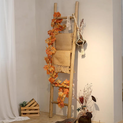 FUIN 57in Wood Blanket Ladder Living Room Decorative Wall Leaning Farmhouse Quilt Display Holder Rustic Wooden Towel Rack for Bathroom, Brown