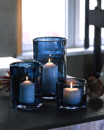 Hurricane Candle Holders for Pillar Hand Blown Glass Cylinder Vases Table Centerpiece Bulk Room Decor Clear Seeded Bubbles Living Dining Kitchen Island 10" 7" 4" Set of 3