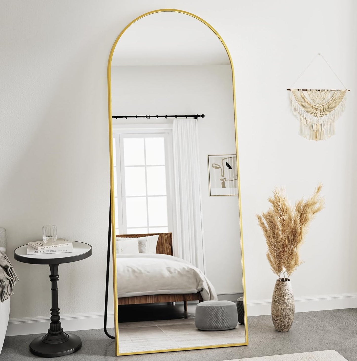 Prywot Arched Full Length Mirror, 70"x26" Free Standing Floor Mirror, Modern Full Body Mirrors with Stand, Wall Mirrors with Aluminum Alloy Frame for Bedroom,Living Room, Gold