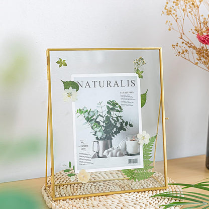 Gold Floating Picture Frame Set of 2, 10"x12" Glass Pressed Flower Picture Frames, Tabletop Standing Glass Floating Frame for 8x10 Photo Display