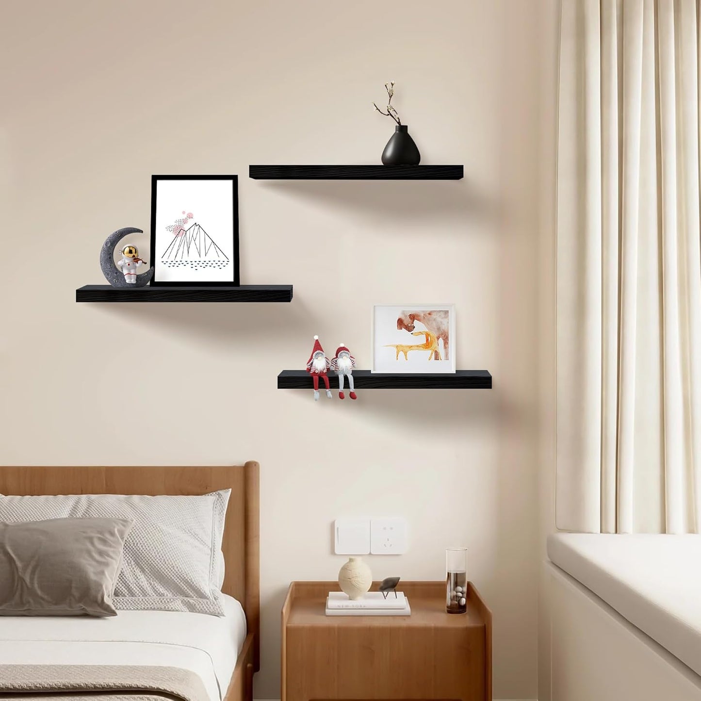 Upassion White Floating Shelves - Set of 3, 16" Wall Mounted Shelves for Home Decor, Living Room, Bedroom, Bathroom, Kitchen