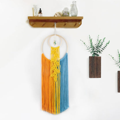 LB Boho Macrame Wall Hanging - Green and Beige Handmade Cotton Woven Decor, Modern Geometric Bohemian Tapestry Wall Decor for Bedroom Living Room Home (31.5"x9.84") Nature-Inspired Room Decor