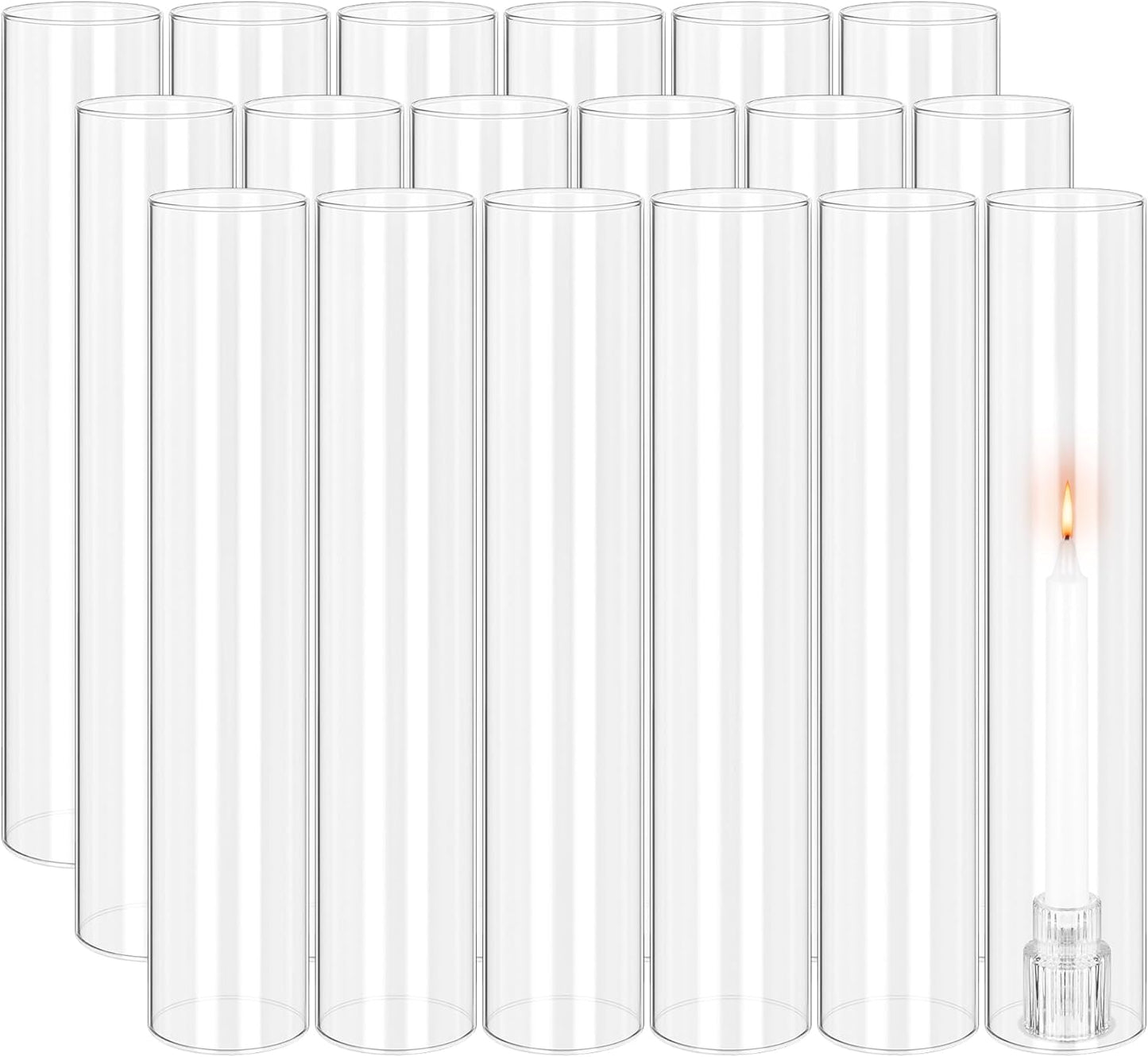 24 PCS Hurricane Candle Holder, 2.5" W x 14" H Open Ended Glass Candle Cylinder Sleeve, Clear Glass Cylinder Candle Holder, Open Flame Candle Chimney Tube Cover, Bottomless Cylindrical Glass