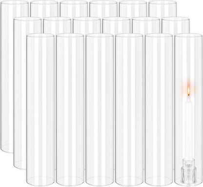 24 PCS Hurricane Candle Holder, 2.5" W x 14" H Open Ended Glass Candle Cylinder Sleeve, Clear Glass Cylinder Candle Holder, Open Flame Candle Chimney Tube Cover, Bottomless Cylindrical Glass