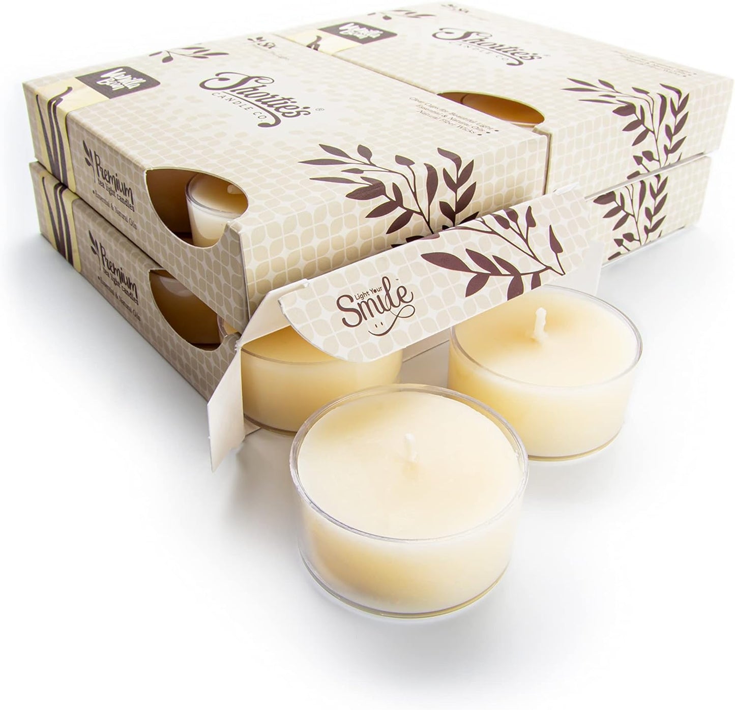 Shortie's Candle Company Vanilla Bean Premium Tealight Candles Bulk Pack - 24 Beige Highly Scented Tea Lights - Beautiful Candlelight - Made in the USA - Bakery & Food Collection