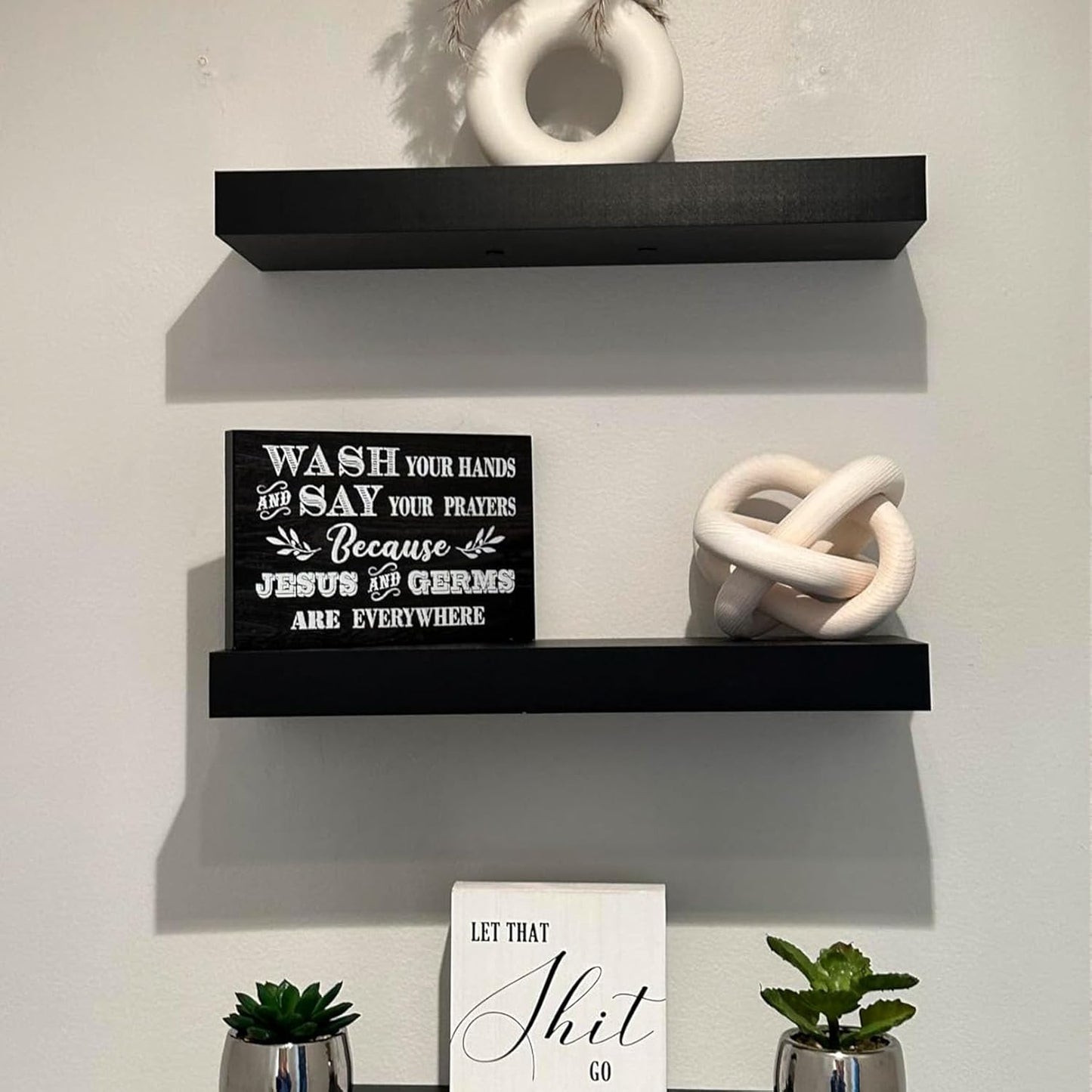 3-Link Wood Chain Link Coffee Table Decor, White Wooden Knot Decor for Coffee Table Farmhouse Decortive for Home Boho Modern Shelf Decortion(White)