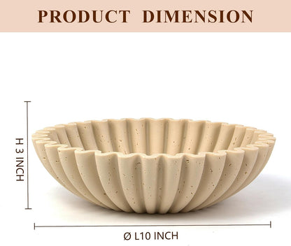 YMXYJM Large Decorative Bowl, Modern Handicraft Bowls for Home Decor, Fruit Bowl for Kitchen Counter, Ruffle Decor, Stylish Key Bowl for Entry Table, Artificial Stone Beige