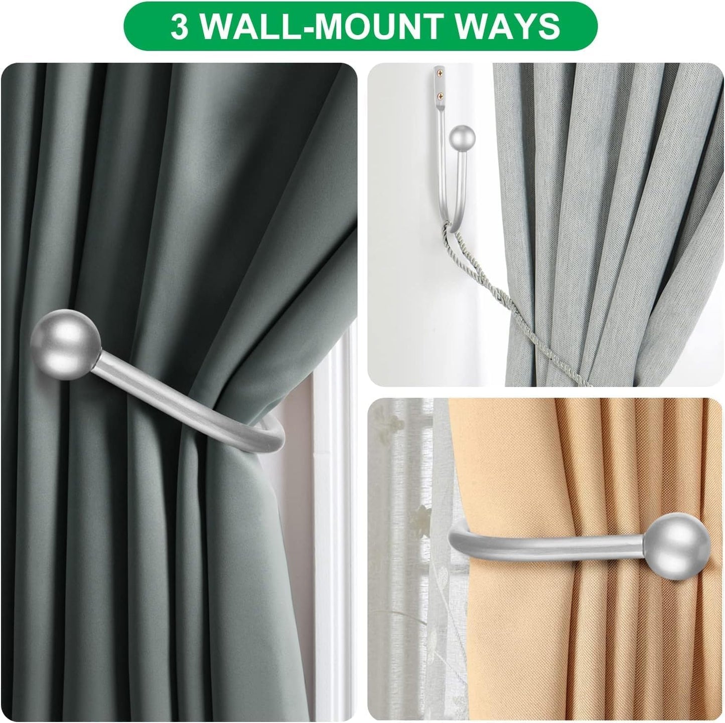 Curtain Holdbacks, 4pcs Curtains Holder Wall Mounted Drapery Tiebacks Retro Window Hook for Home Decor, Matte Black