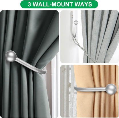 Curtain Holdbacks, 4pcs Curtains Holder Wall Mounted Drapery Tiebacks Retro Window Hook for Home Decor, Matte Black