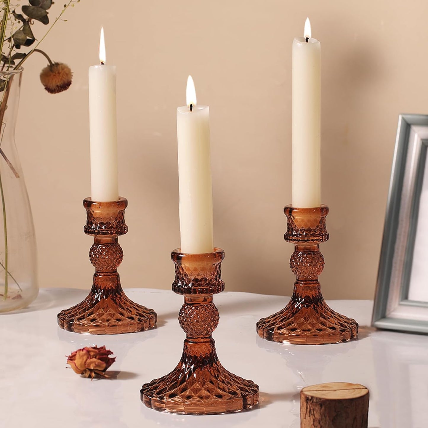 DARJEN Candlestick Holders Set,12Pcs 4" H Taper Candle Holders Bulk, Clear Glass Candle Holders for Wedding, Spring Party, Romantic Dinner, Festival & Windowsill Decor