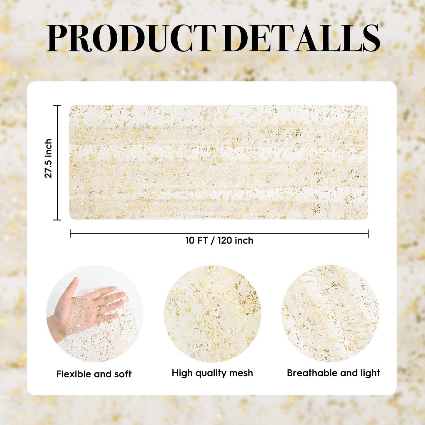 Artoid Mode Beige Gold Gauze Table Runner 120 Inch 10FT, Glitter Metallic Foil Sheer Dining Wedding Anniversary Holiday Birthday Table Decor for Home Party