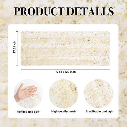 Artoid Mode Beige Gold Gauze Table Runner 120 Inch 10FT, Glitter Metallic Foil Sheer Dining Wedding Anniversary Holiday Birthday Table Decor for Home Party