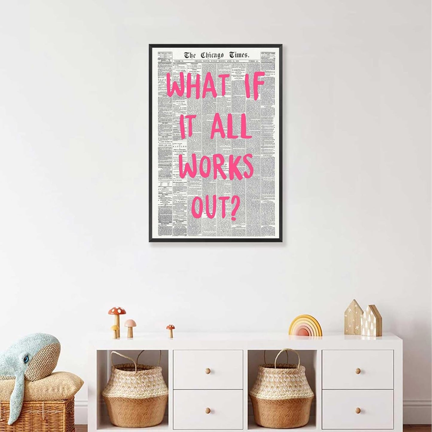 Retro Black And White Newspaper Poster What If It All Works Out Canvas Wall Art Positive Affirming Quote Minimalist Prints Painting For Home Bedroom Dorm Wall Decor 12x16in Unframed