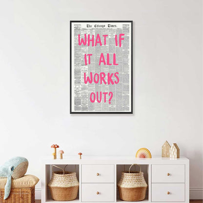 Retro Black And White Newspaper Poster What If It All Works Out Canvas Wall Art Positive Affirming Quote Minimalist Prints Painting For Home Bedroom Dorm Wall Decor 12x16in Unframed