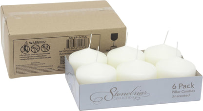 Stonebriar Unscented White Tall Pillar Candles, 65 Hour Burning Candle Pillars, Perfect for Decor, Weddings, Emergencies 3" X 6", 6 count