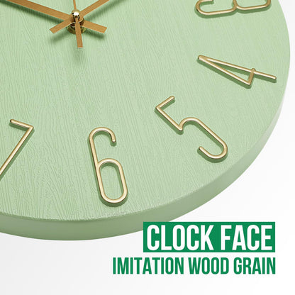 Wall Clock 12 Inch Silent Non-Ticking Imitation Wood Indoor Clock Round White Decor Clock Modern 3D Figures Quartz Wall Clocks for Home, Hotel, Office, School, Bedroom, Living Room, Kitchen