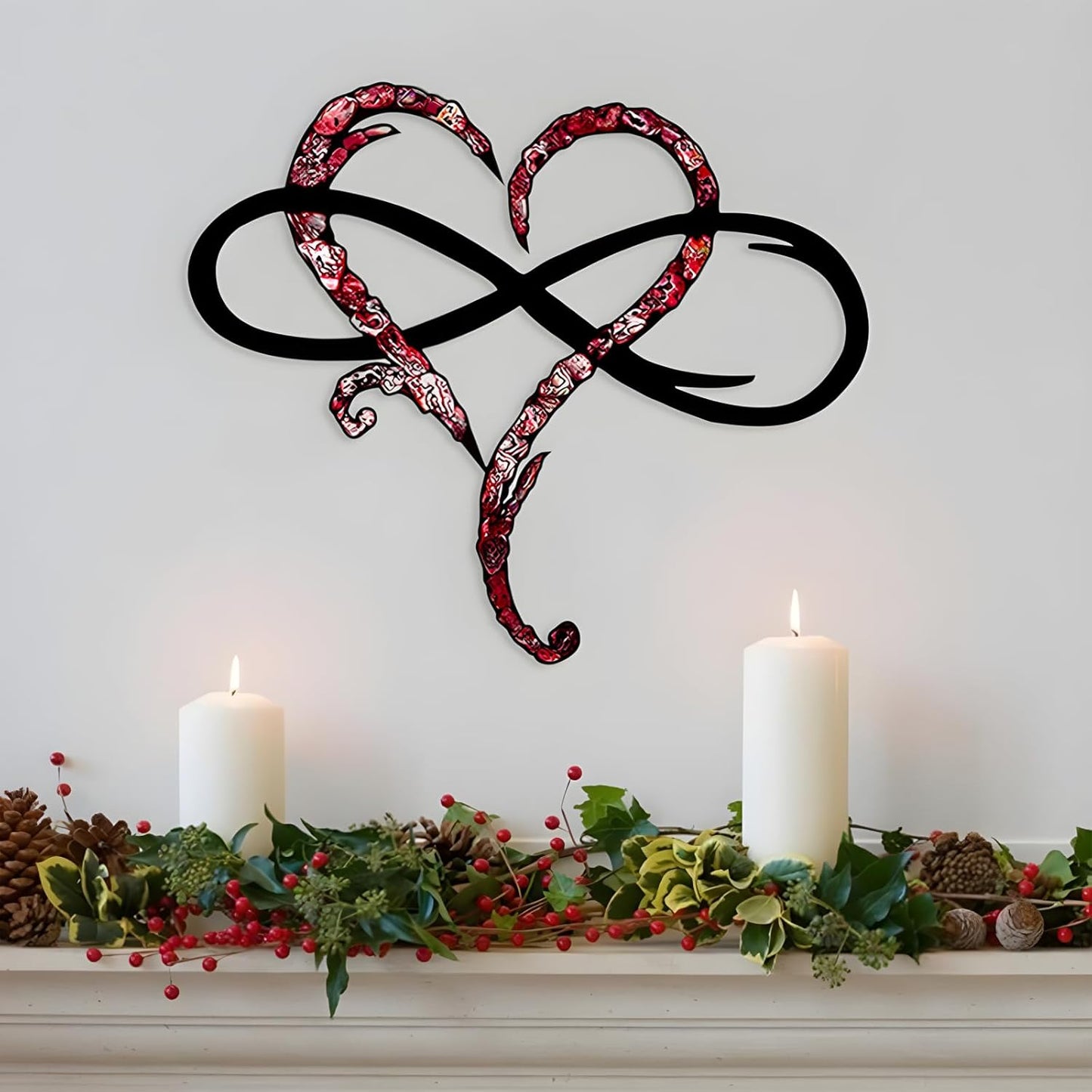AOOLVY Infinity Heart Wall Decor, Unique Infinity Heart Metal Art Wall Decor Love Sign Steel Wall Plaques Bedroom Ornaments for Home Wedding Decor, Room Living Room Decoration (Black, 23.6x20.6inch)