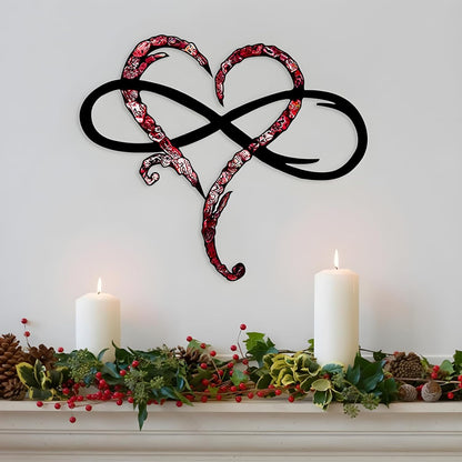 AOOLVY Infinity Heart Wall Decor, Unique Infinity Heart Metal Art Wall Decor Love Sign Steel Wall Plaques Bedroom Ornaments for Home Wedding Decor, Room Living Room Decoration (Black, 23.6x20.6inch)