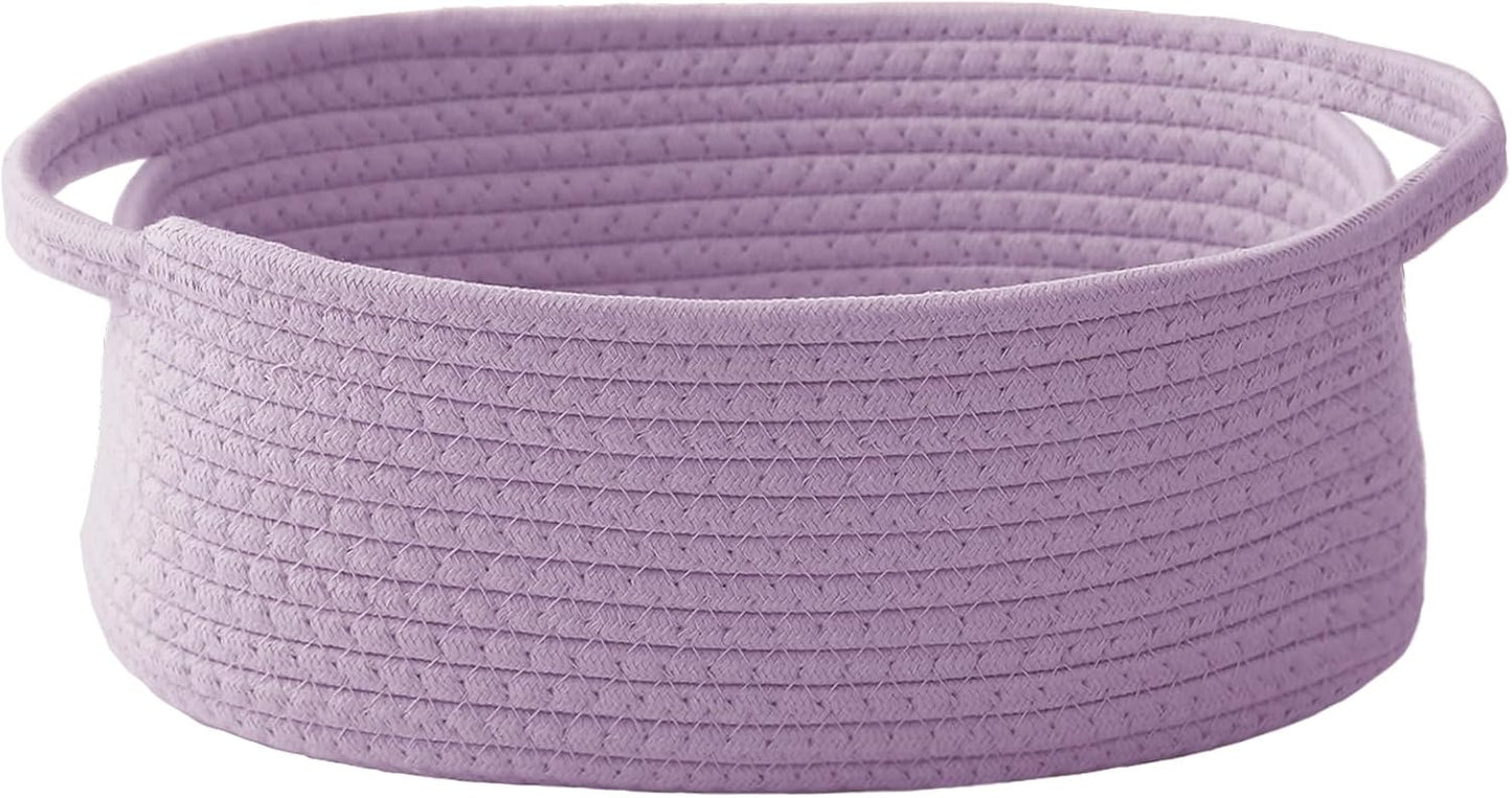 JMvicyroam Woven Basket,Small Rope Storage Bin with Handles & Ribbon Bag, Organizer for Shelves Closets,Gift Basket Empty for Birthday,Books,Dog Toys,White