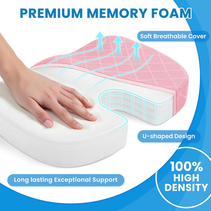 TushGuard Seat Cushion - Memory Foam Cushion for Office Chair, Car Seat, Airplane, Bleacher - Sciatica & Hip & Coccyx Pain Relief Desk Chair Cushion for Long Sitting Office Workers, Car Drivers