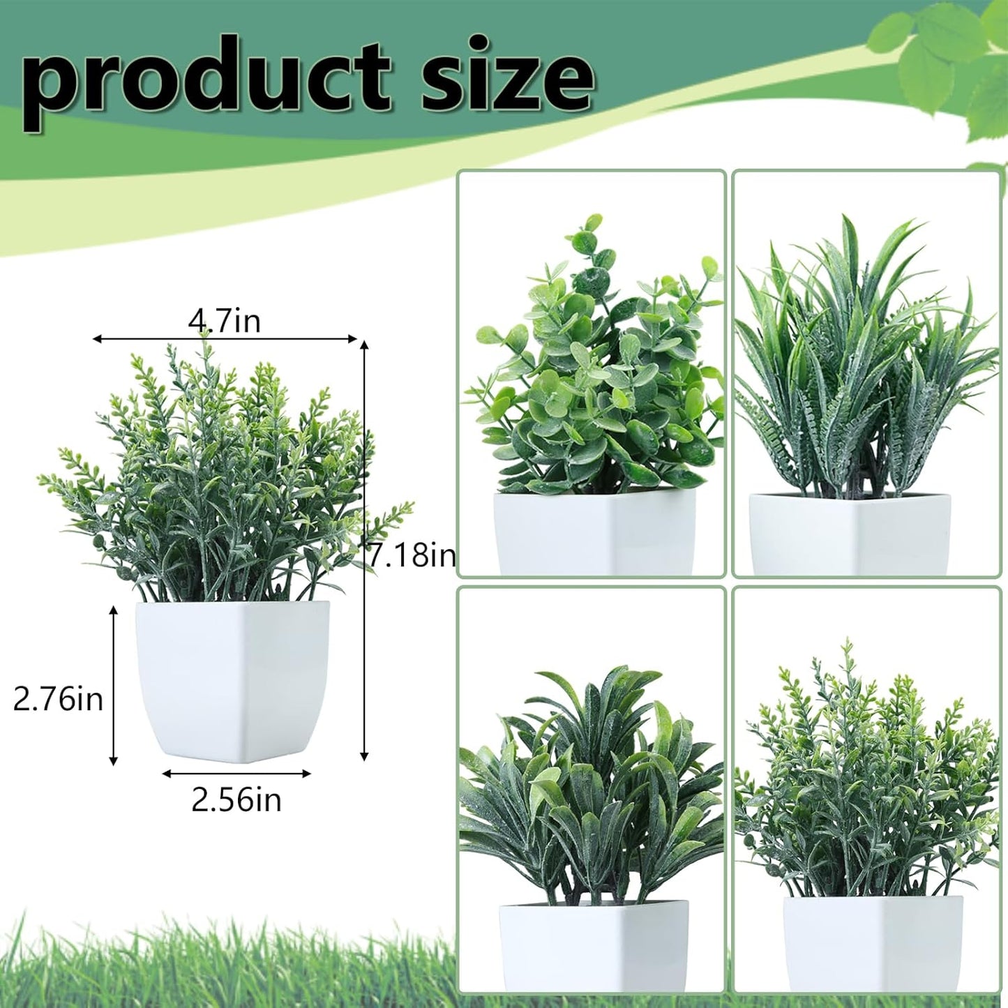 GREENTIME 4 Pack Fake Plants in Black Pot Mini Artificial Eucalyptus Potted Plant Small Faux Grass Greenery Potted for Indoor Home Office Farmhouse Bathroom Table Decoration