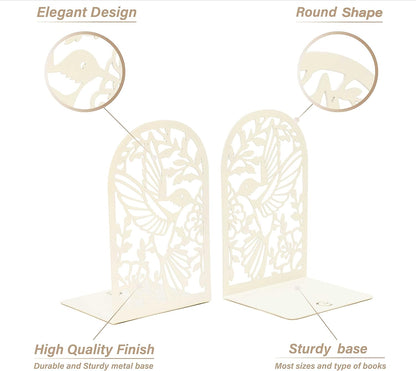 CNK Premium BookEnds - Heavy Duty Metal Book Stoppers for Home Office, Decorative Book Shelf Holders (Hummingbird Black)