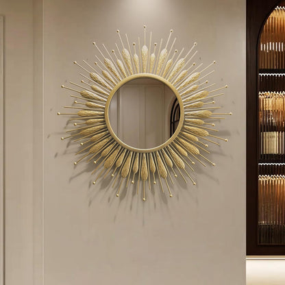 24" Gold Sunburst Decorative Wall Mirror – Handmade Flower Design, Luxury Round Accent Mirror Boho Wall Decor for Bedroom,Entryway, Dining Room & Kitchen