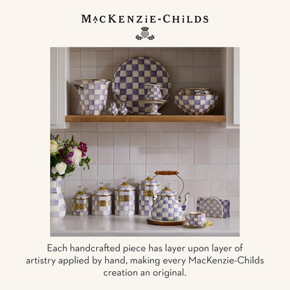 MACKENZIE-CHILDS Enamel Pedestal Serving Platter, Decorative Serving Dish for Food, Small, Black-and-White Courtly Check
