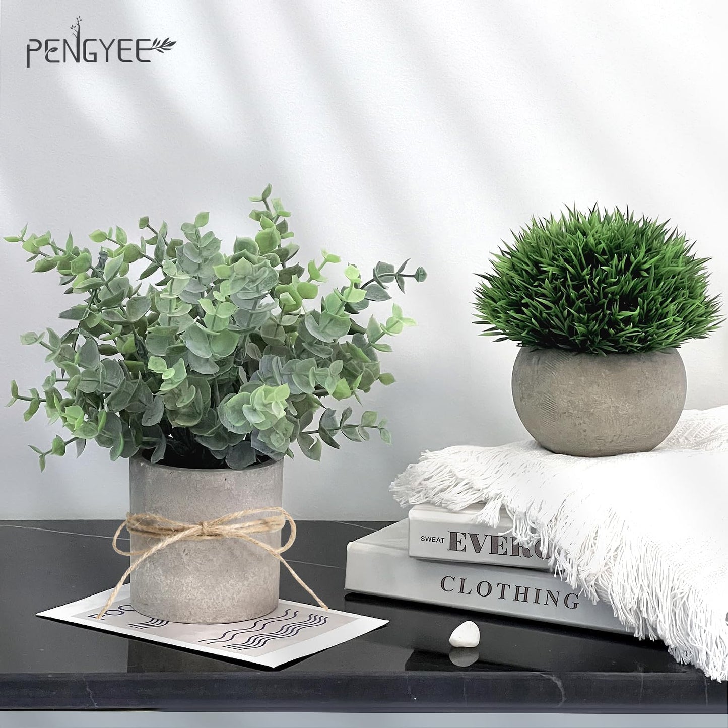 4 Pack Small Fake Plants in White Pulp Pot for Home Decor, Artificial Plants Indoor, Small Faux Plants Indoor for Bathroom Bedroom Kitchen Office Farmhouse Room Shelf Decor