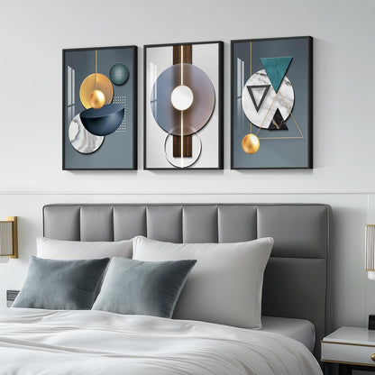 Framed Modern Luxury Gold Wall Art, Set of 3 Piece Contemporary Paintings Artwork for Walls, Golden Prints Pictures with Gold Frame, Wall Decor for Living Room, Hallway, Bedroom, Office 16x24 Inch