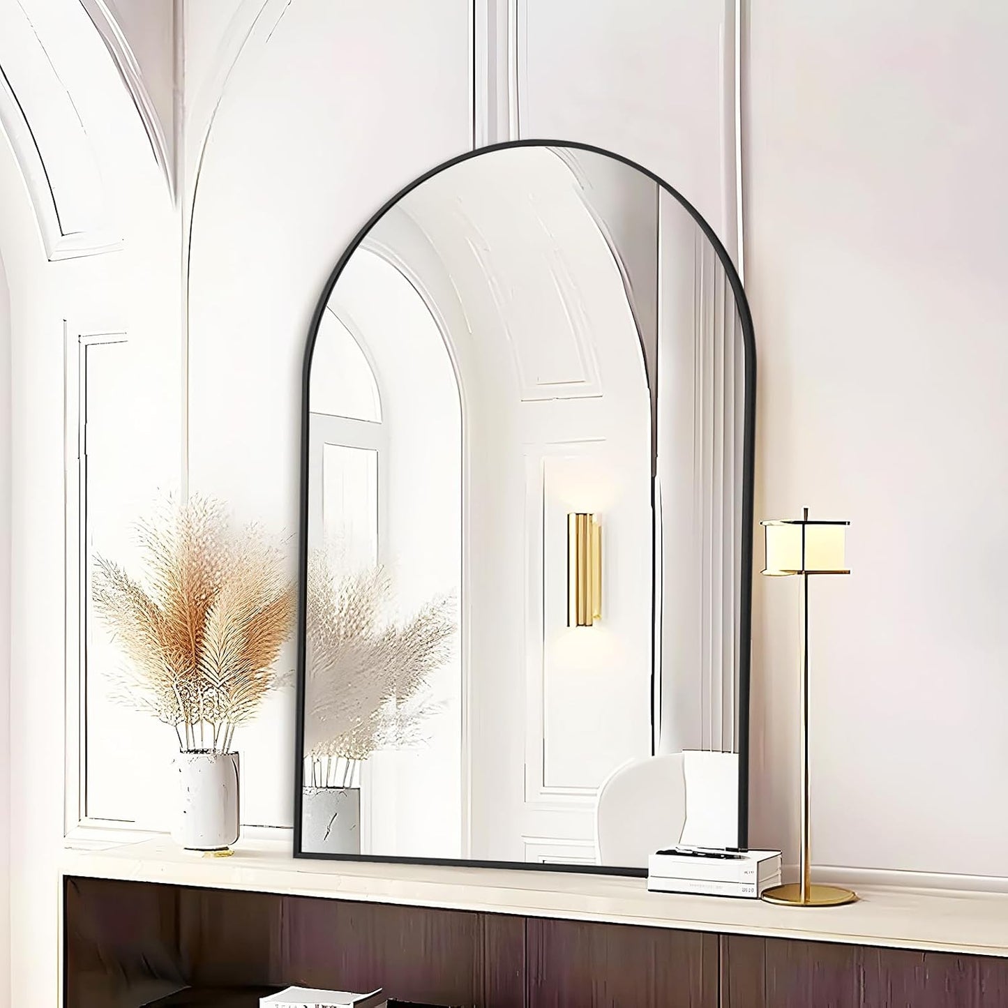 Fabuday Black Arch Bathroom Mirror for Wall - 20x28 Arched Mirror for Over Sink, Metal Framed Mirror for Hanging in Living Room, Bedroom, Entryway, Hallway