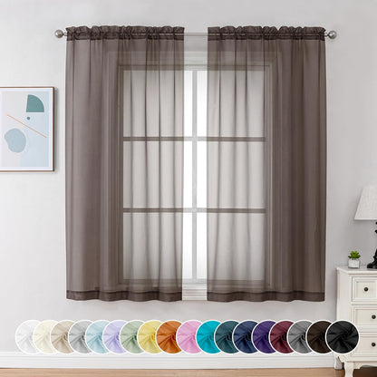 Chyhomenyc Sheer White Valances for Windows 2 Pack, Small Window Curtains for Living Room Bathroom Cafe Laundry Basement, Modern Top Dual Rod Pocket Voile Curtain, 42W x 14L inches, White - Colors B