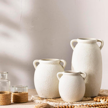 Dobbyby Ceramic Flower Vase 7.6 inch Farmhouse Rustic Vase Decorative Pottery Terracotta Vases for Home Decor Table Mantle Fireplace Living Room Bathroom Wedding Centerpiece (Whitewashed)