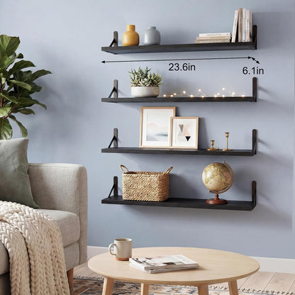 YGEOMER Floating Shelves for Wall, Different Sizes Dark Carbonized Brown Wall Shelves for Living Room, Bathroom, Bedroom, Kitchen, Home Decor (Set of 4)