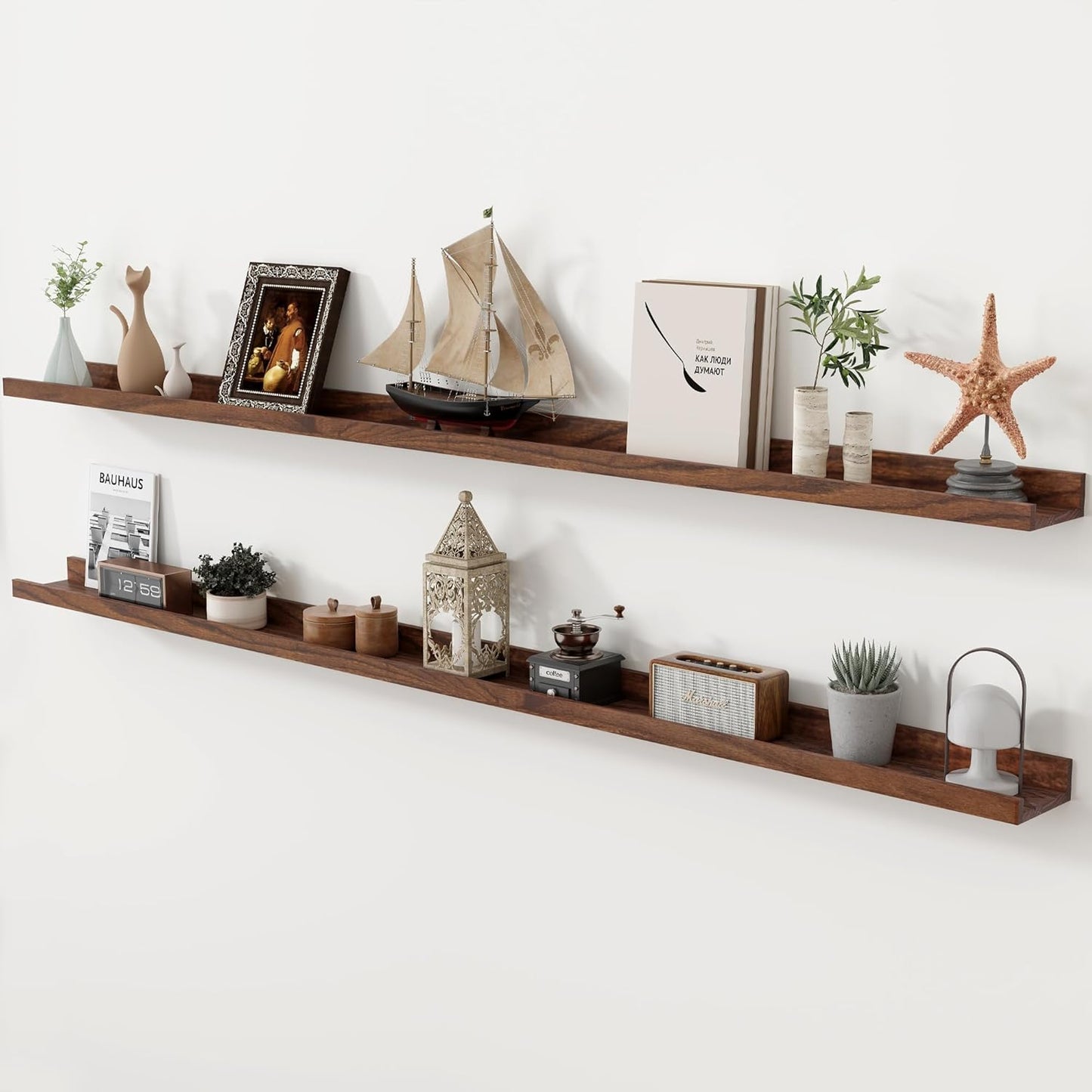 Axeman Oak Picture Ledge Shelf, 48 Inch Floating Shelves Set of 2, Solid Oak Wood Wall Shelves with Lip, Wall Decor Storage for Bedroom Living Room Bathroom Kitchen Nursery Photo Picture, Natural Oak