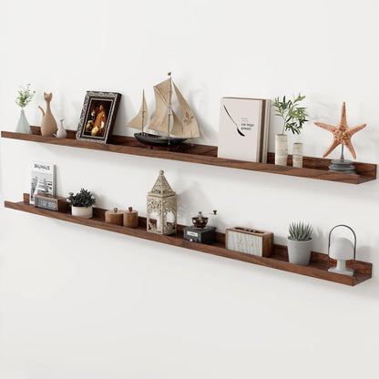 Axeman Oak Picture Ledge Shelf, 48 Inch Floating Shelves Set of 2, Solid Oak Wood Wall Shelves with Lip, Wall Decor Storage for Bedroom Living Room Bathroom Kitchen Nursery Photo Picture, Natural Oak