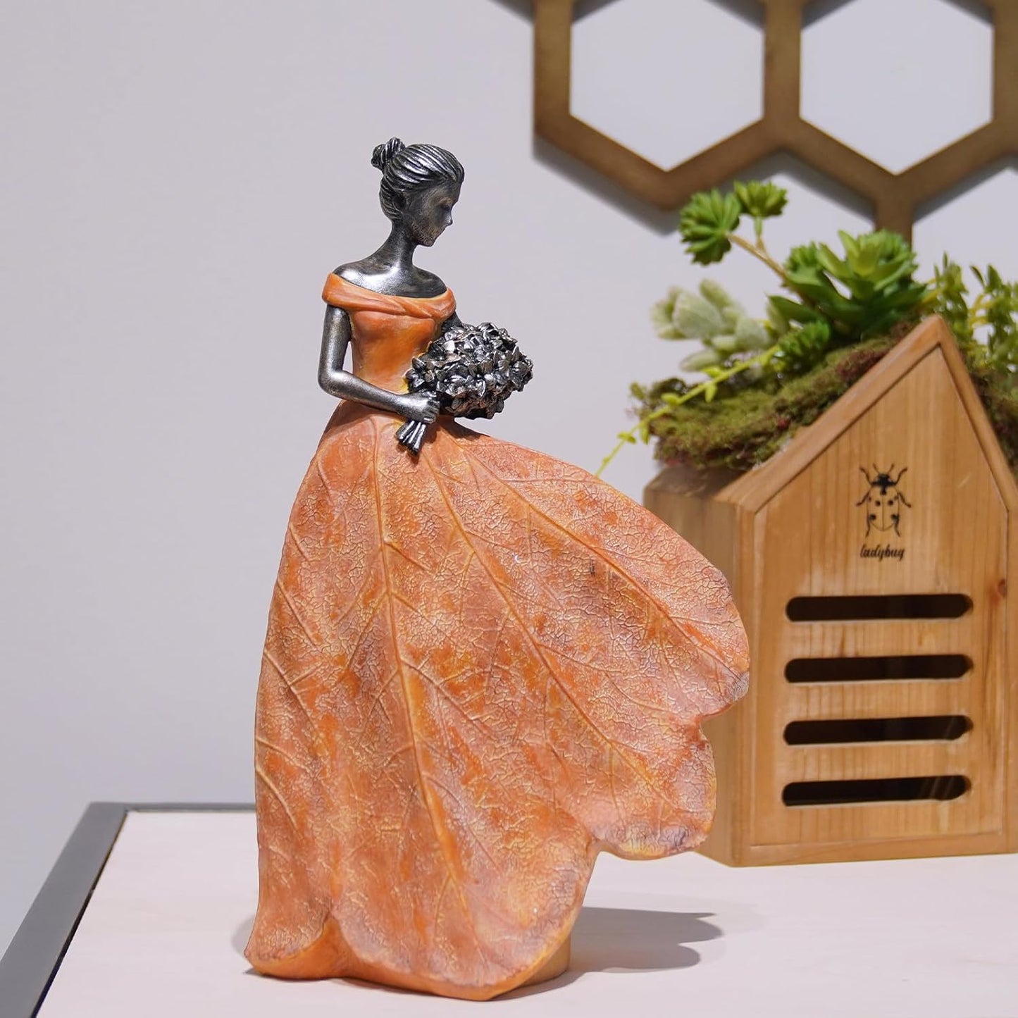 Guichifun Fairy Statue Collection Home Decoration - Leaf Angel Girls Resin Modern Table Decor for Living Room Office Sculpture Decor for Women Indoor Rustic Figurines Gift 5 x 3 x 7.5 Inch