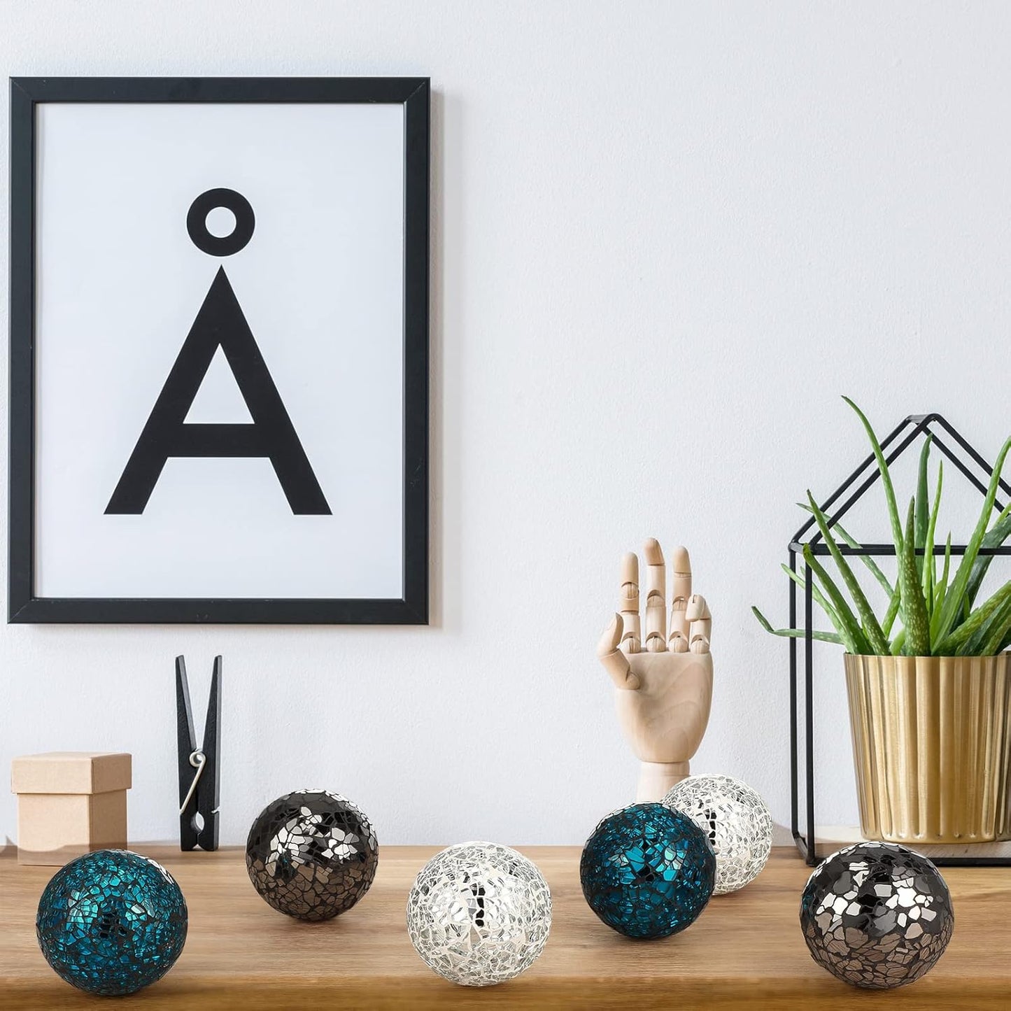 Cunhill 6 Pieces Decorative Balls for Bowls 6.5 cm / 2.5 Inch Orbs Glass Balls for Centerpiece Bowls Mosaic Sphere for Home Decoration Dining Table Christmas Party (White,Red,Reddish Black)