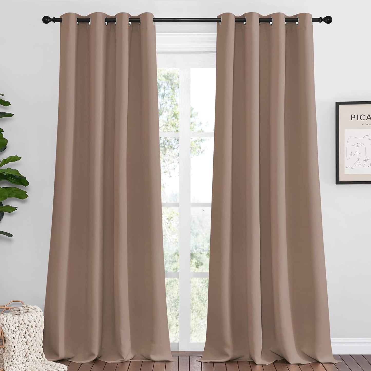 NICETOWN Halloween Pitch Black Solid Thermal Insulated Grommet Blackout Curtains/Drapes for Bedroom Window (2 Panels, 42 inches Wide by 63 inches Long, Black) - Colors D