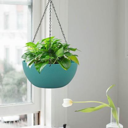 WSMKSZ 10 inch Hanging Planters for Outdoor Indoor Plants with Drainage Holes and Chain, 2 Pack Round Hanging Flower Pots for Garden Home Porch Decor, Black