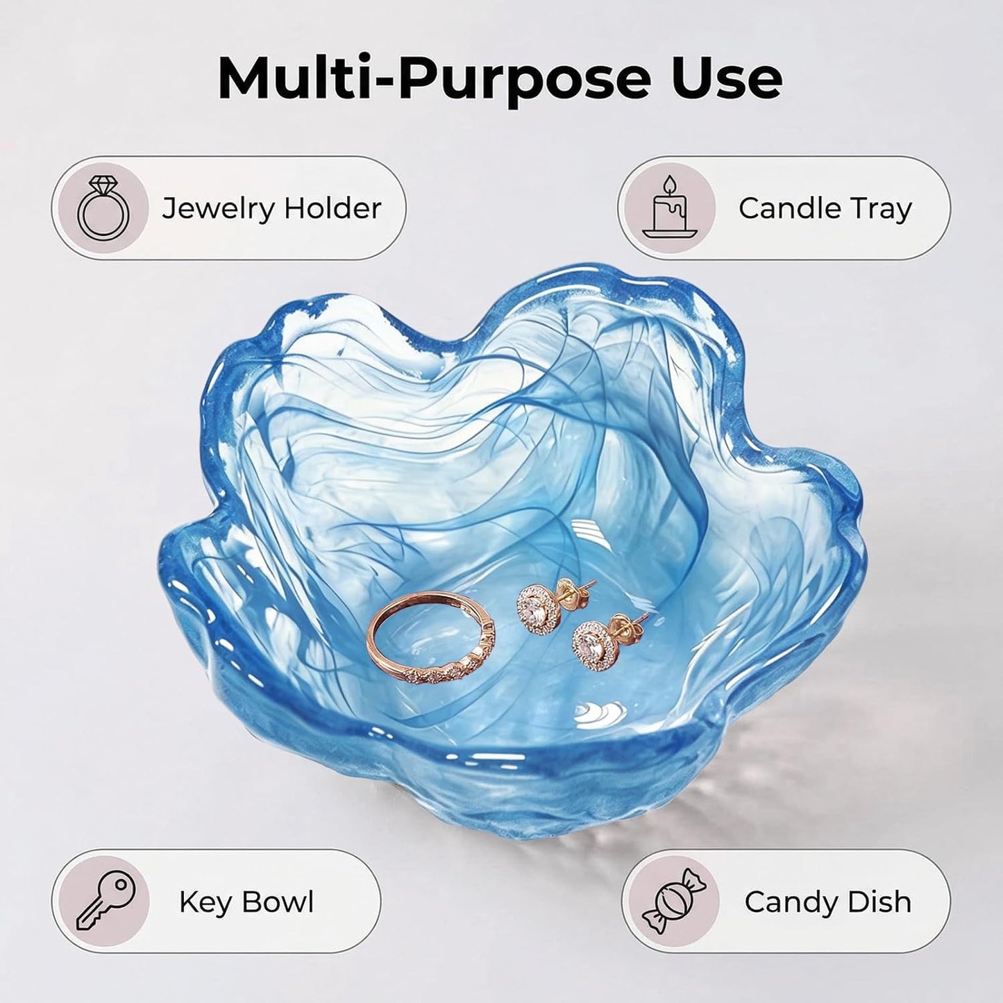 Purple Flower Jewelry Dish Glass Ring Holder Dish Jewelry Tray Cute Vanity Organizer Aesthetic Nightstand Bathroom Room Decor Trinket Dish Mothers Day Friendship Christmas Birthday Gifts for Women