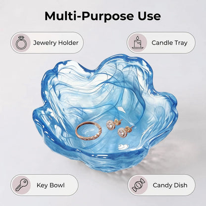 Purple Flower Jewelry Dish Glass Ring Holder Dish Jewelry Tray Cute Vanity Organizer Aesthetic Nightstand Bathroom Room Decor Trinket Dish Mothers Day Friendship Christmas Birthday Gifts for Women