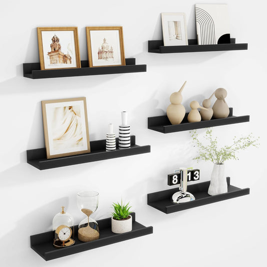 Acovy Picture Ledge Shelf Set of 6, 48 inch Long Large Floating Shelves for Wall with Lip, Wall Mounted Shelves for Living Room, Bedroom, Bathroom, Kitchen, Nursery,Oak